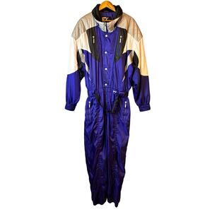 Vintage Tyrolia Ski Suit Royal Blue Large Belted Full Zip Lined Ankle Safe Mens